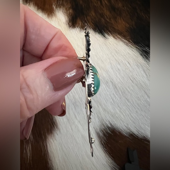 ❤️ Kingman Turquoise Decorative 925 Hand Stamped Statement Horse Pendant 2.22”L - Picture 7 of 15